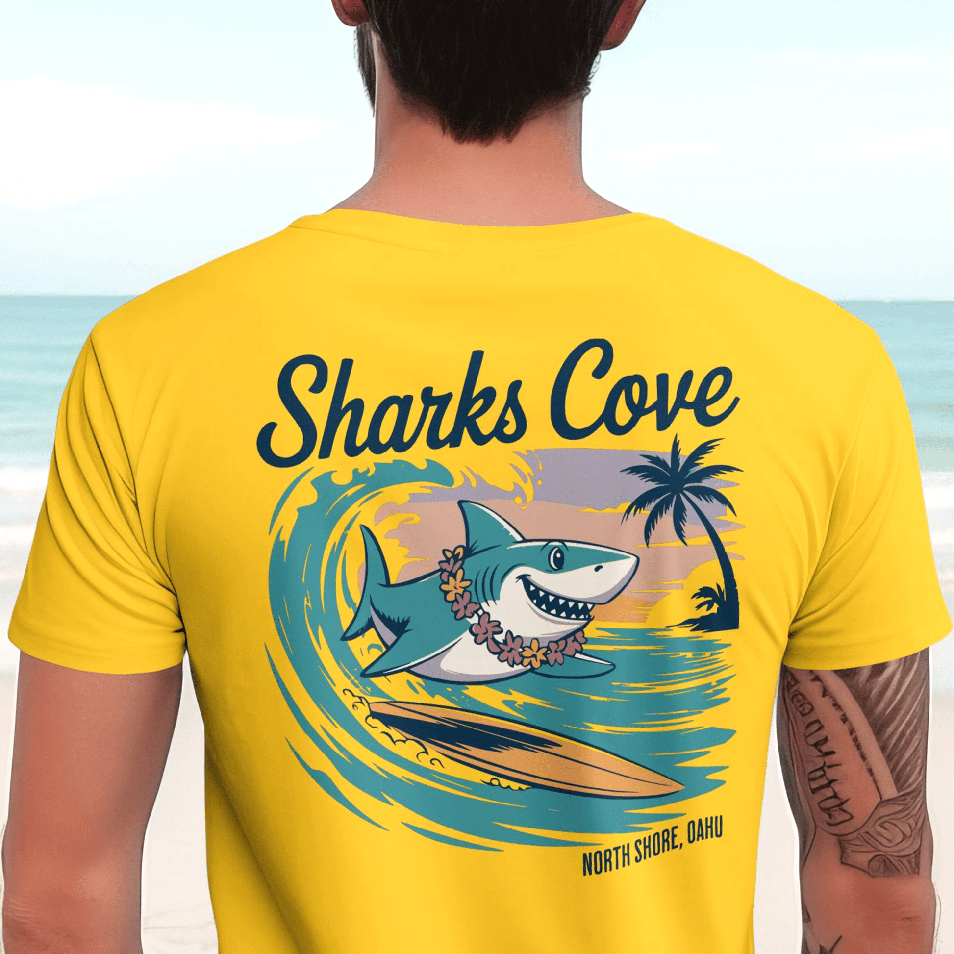 Sharks Cove Oahu, Hawaii, Back Print T-Shirt Daisy / S