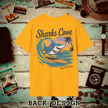Sharks Cove Oahu, Hawaii, Back Print T-Shirt Gold / S