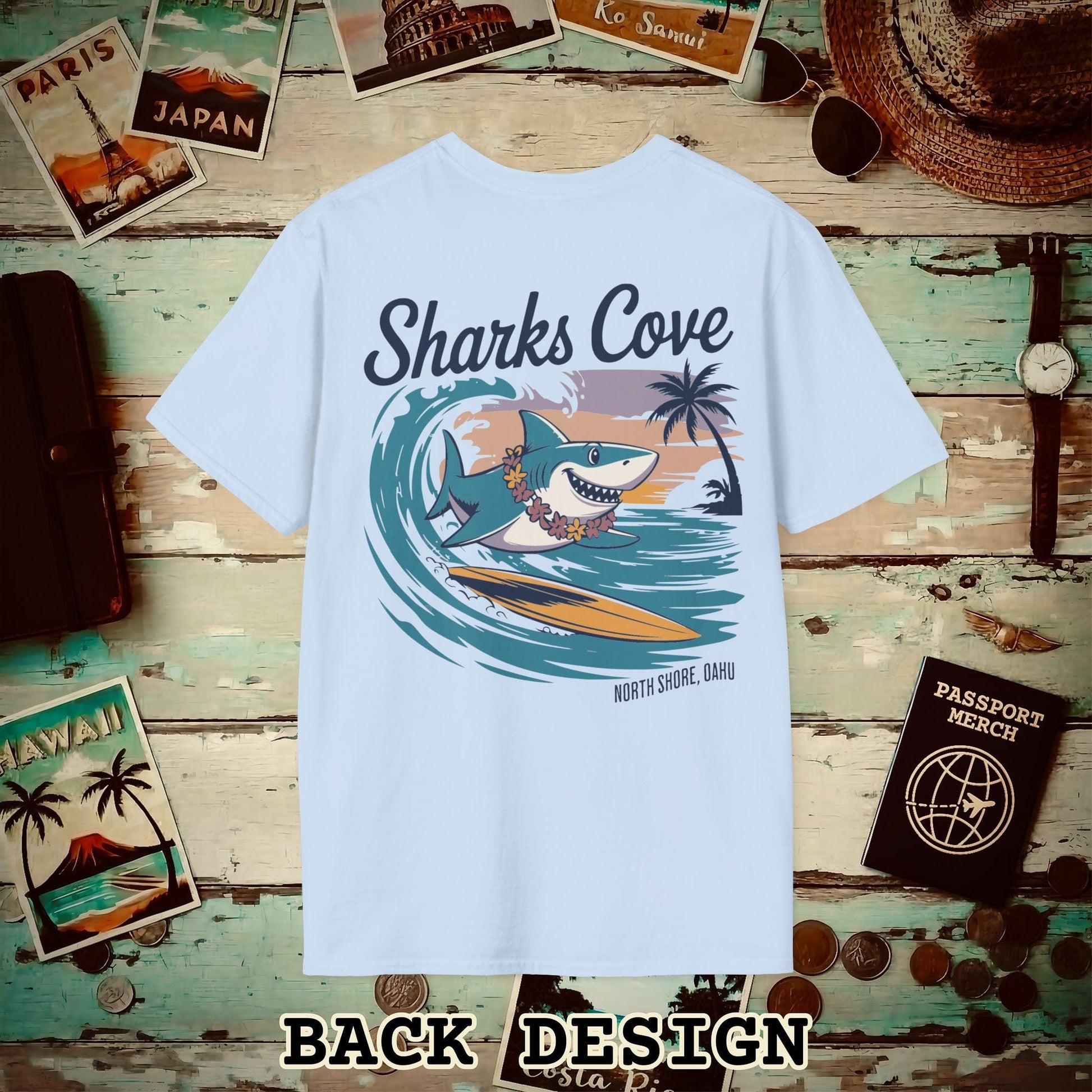 Sharks Cove Oahu, Hawaii, Back Print T-Shirt Light Blue / S