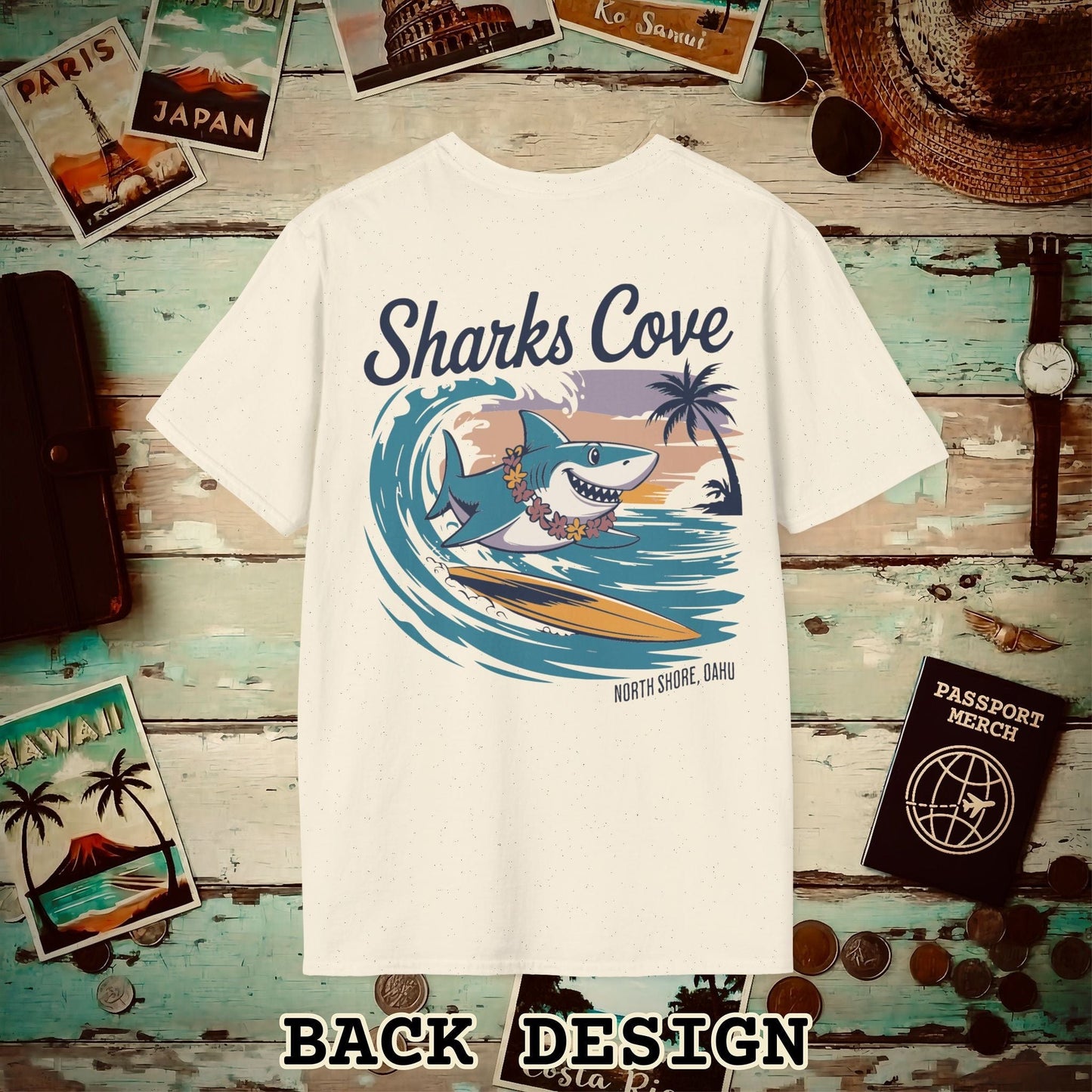 Sharks Cove Oahu, Hawaii, Back Print T-Shirt Natural / S