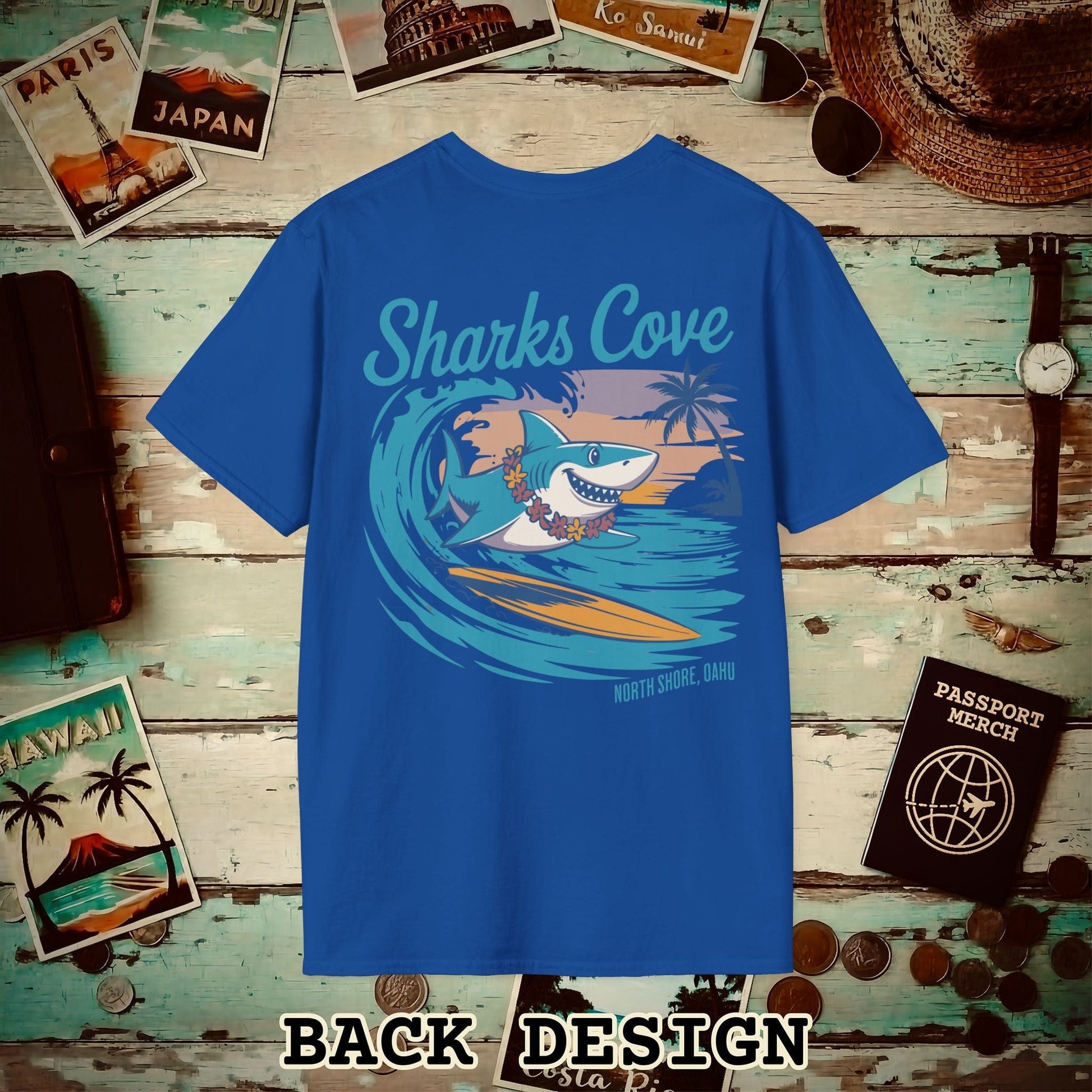 Sharks Cove Oahu, Hawaii, Back Print T-Shirt Royal / S