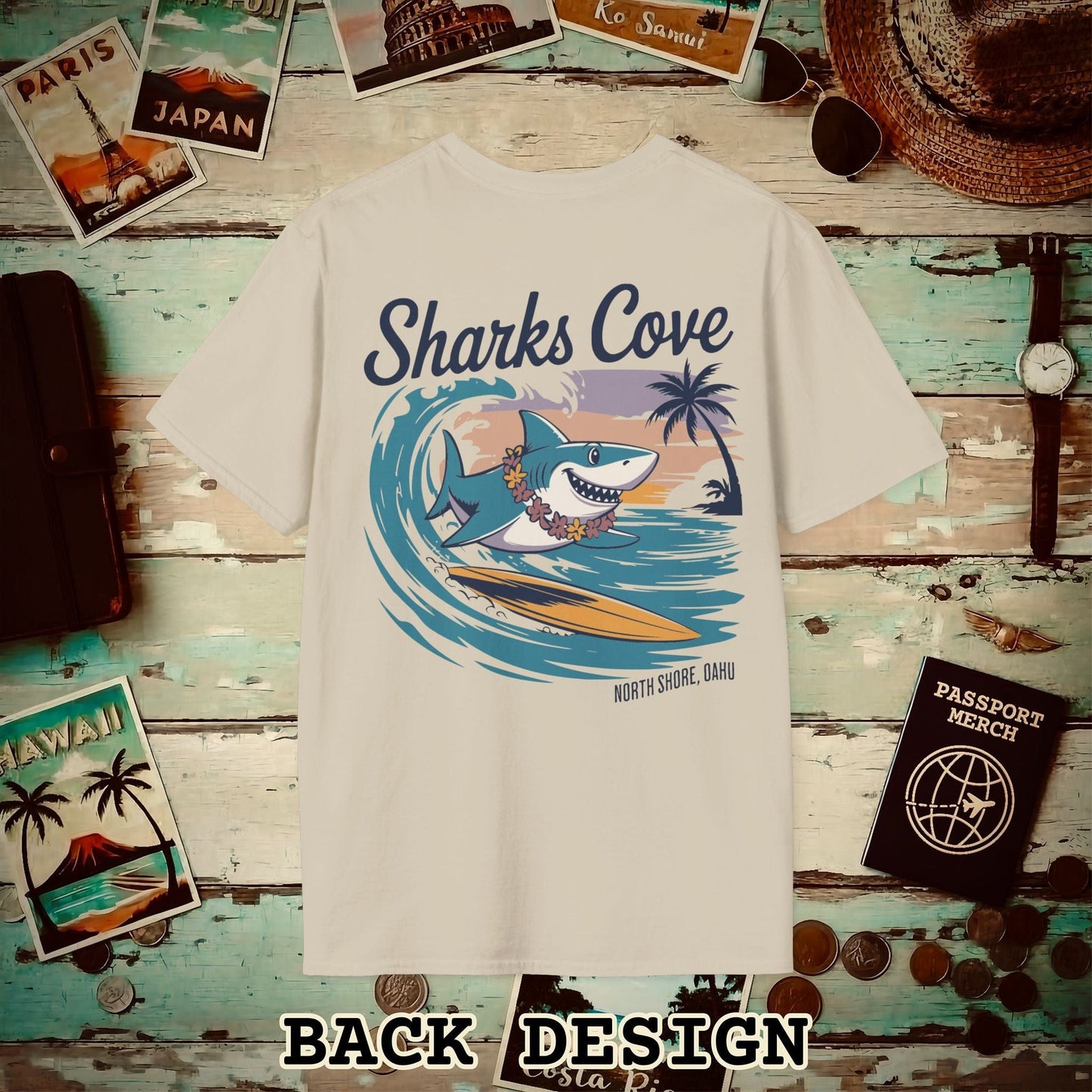 Sharks Cove Oahu, Hawaii, Back Print T-Shirt Sand / S