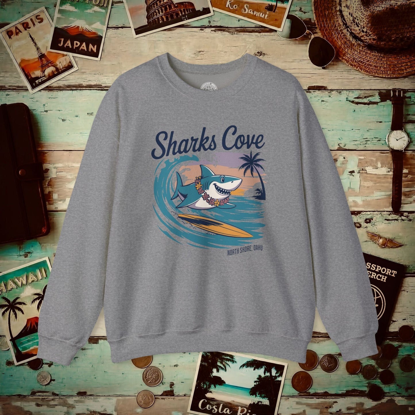 Sharks Cove Oahu, Hawaii Crewneck Graphite Heather / S