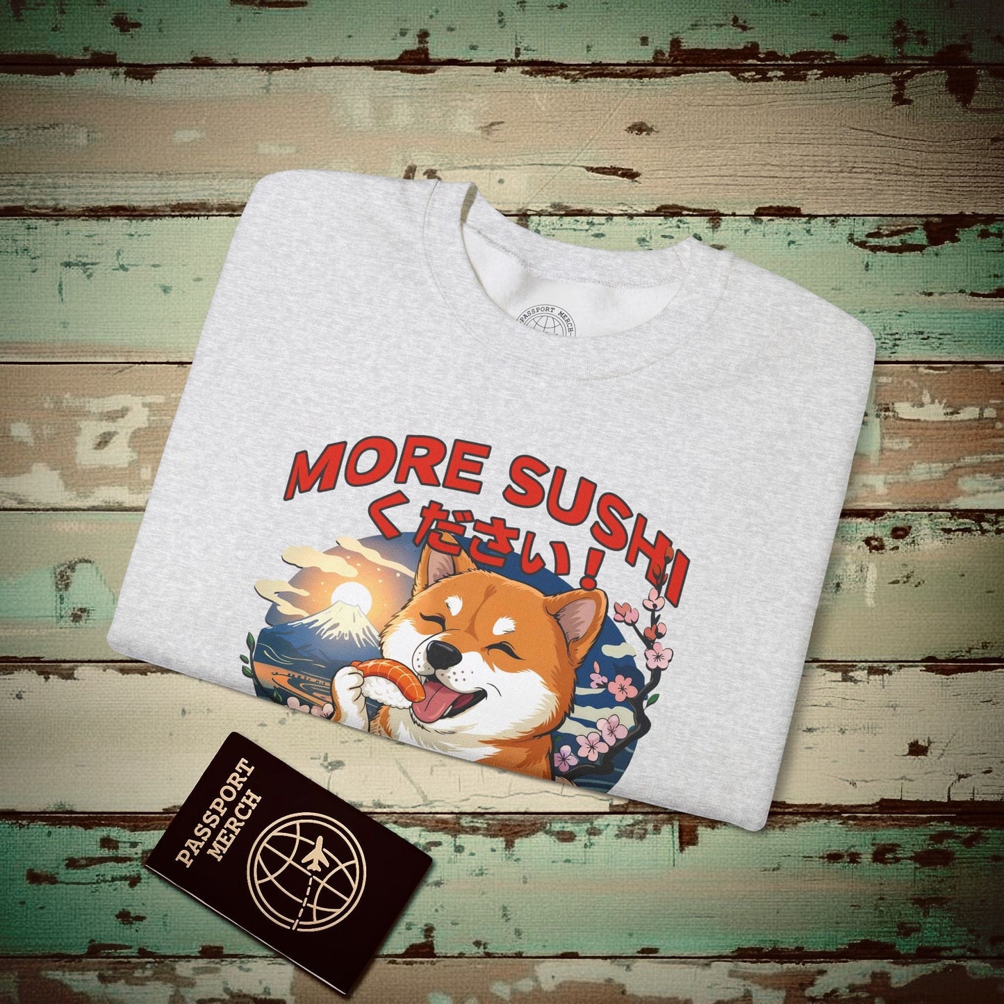 Shiba Inu, More Sushi Please! Japan Crewneck Ash / S