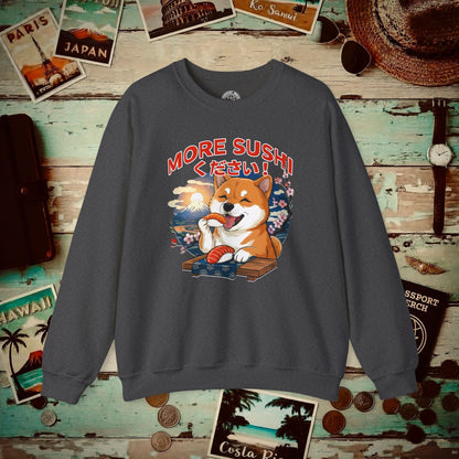 Shiba Inu, More Sushi Please! Japan Crewneck Dark Heather / S