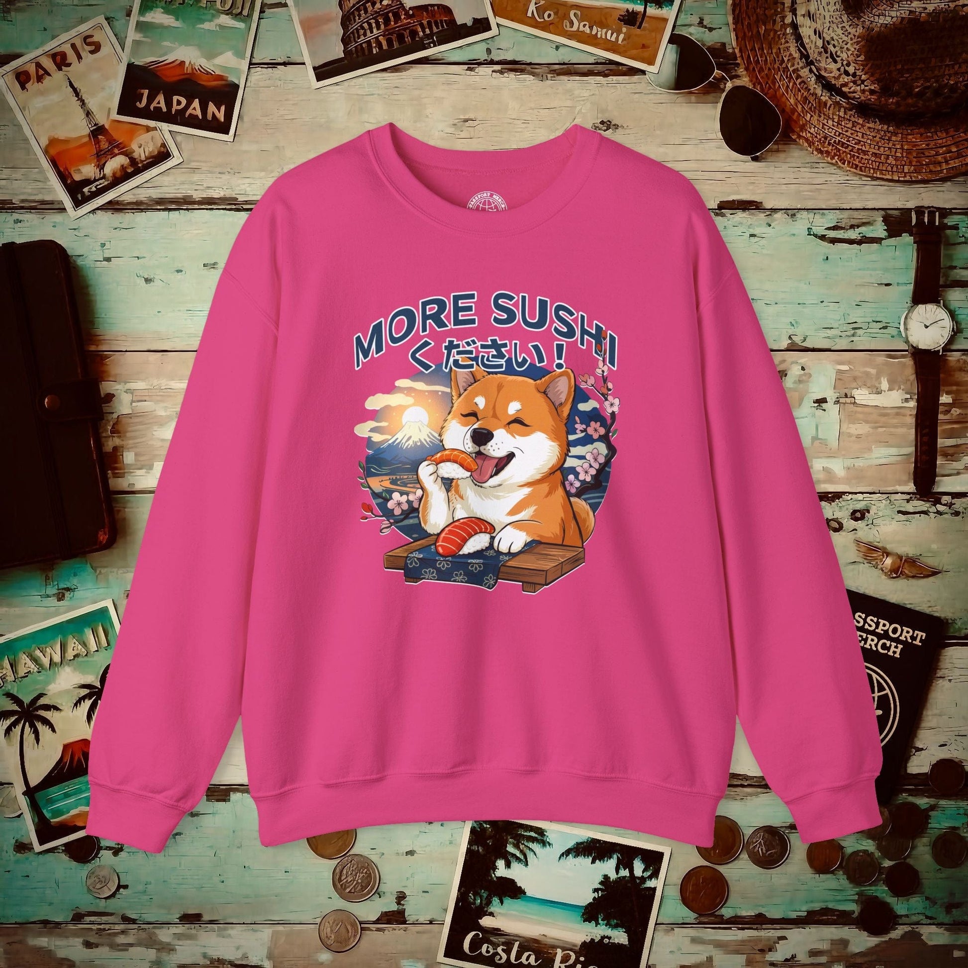 Shiba Inu, More Sushi Please! Japan Crewneck Heliconia / S