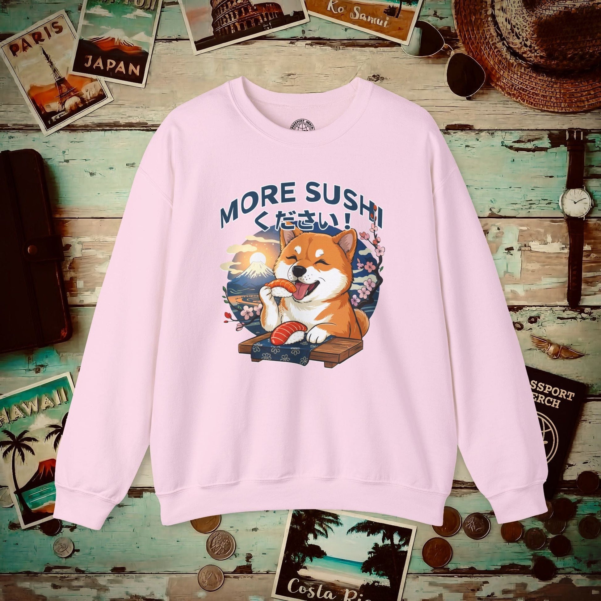 Shiba Inu, More Sushi Please! Japan Crewneck Light Pink / S
