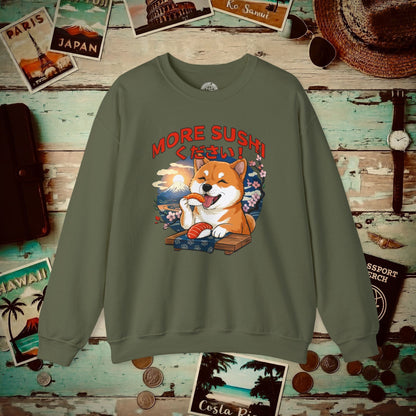 Shiba Inu, More Sushi Please! Japan Crewneck Military Green / S