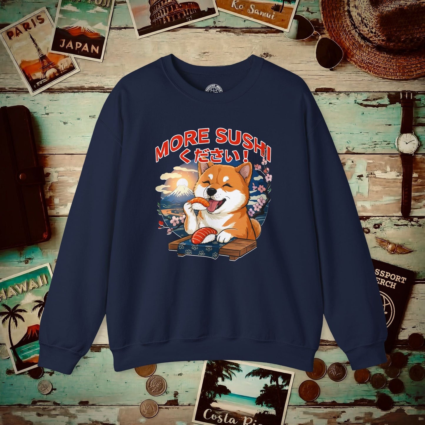 Shiba Inu, More Sushi Please! Japan Crewneck Navy / S