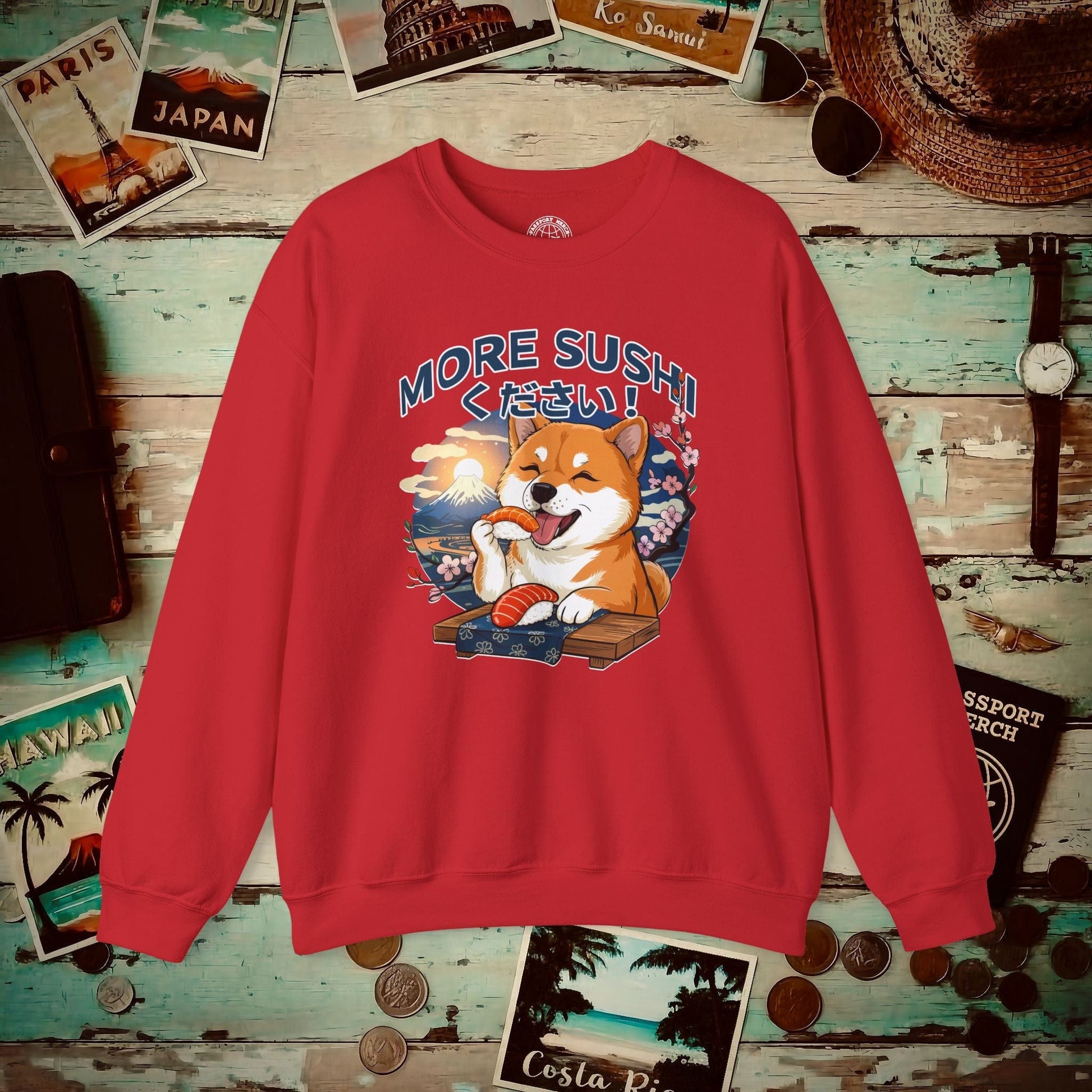 Shiba Inu, More Sushi Please! Japan Crewneck Red / S