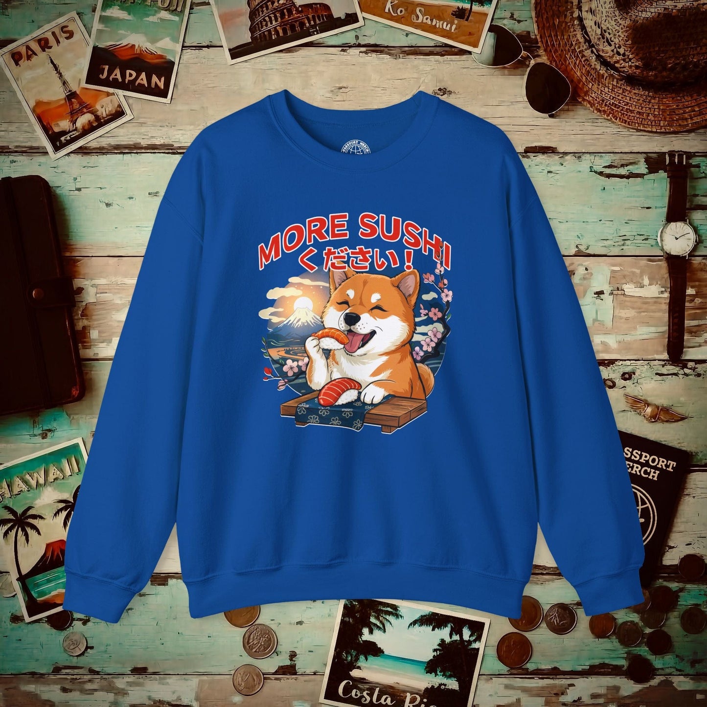 Shiba Inu, More Sushi Please! Japan Crewneck Royal / S