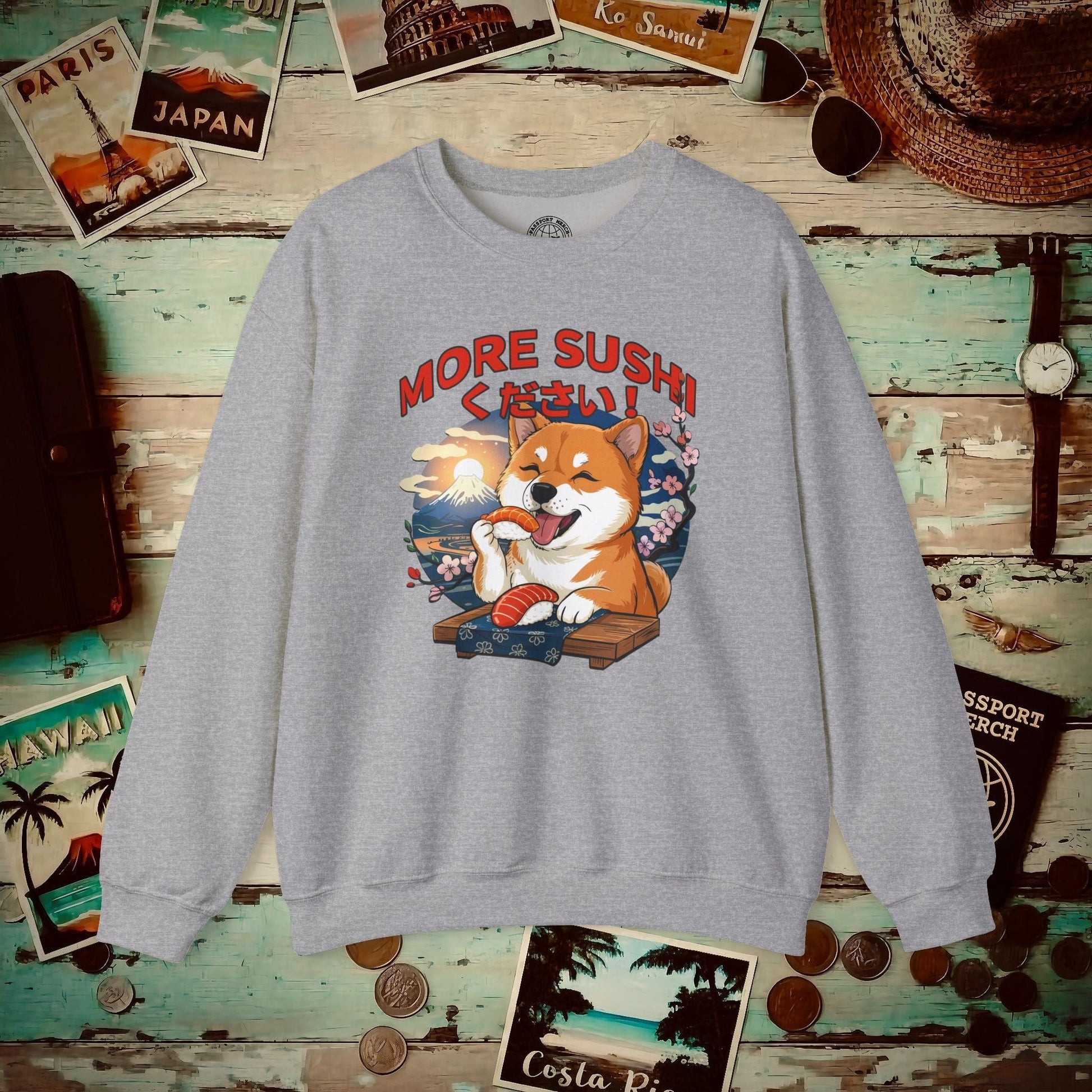 Shiba Inu, More Sushi Please! Japan Crewneck Sport Grey / S