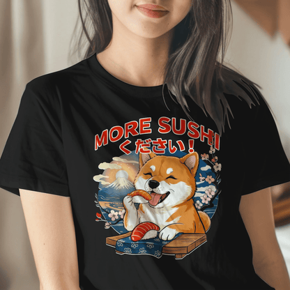Shiba Inu, More Sushi Please! Japan T-Shirt Black / S
