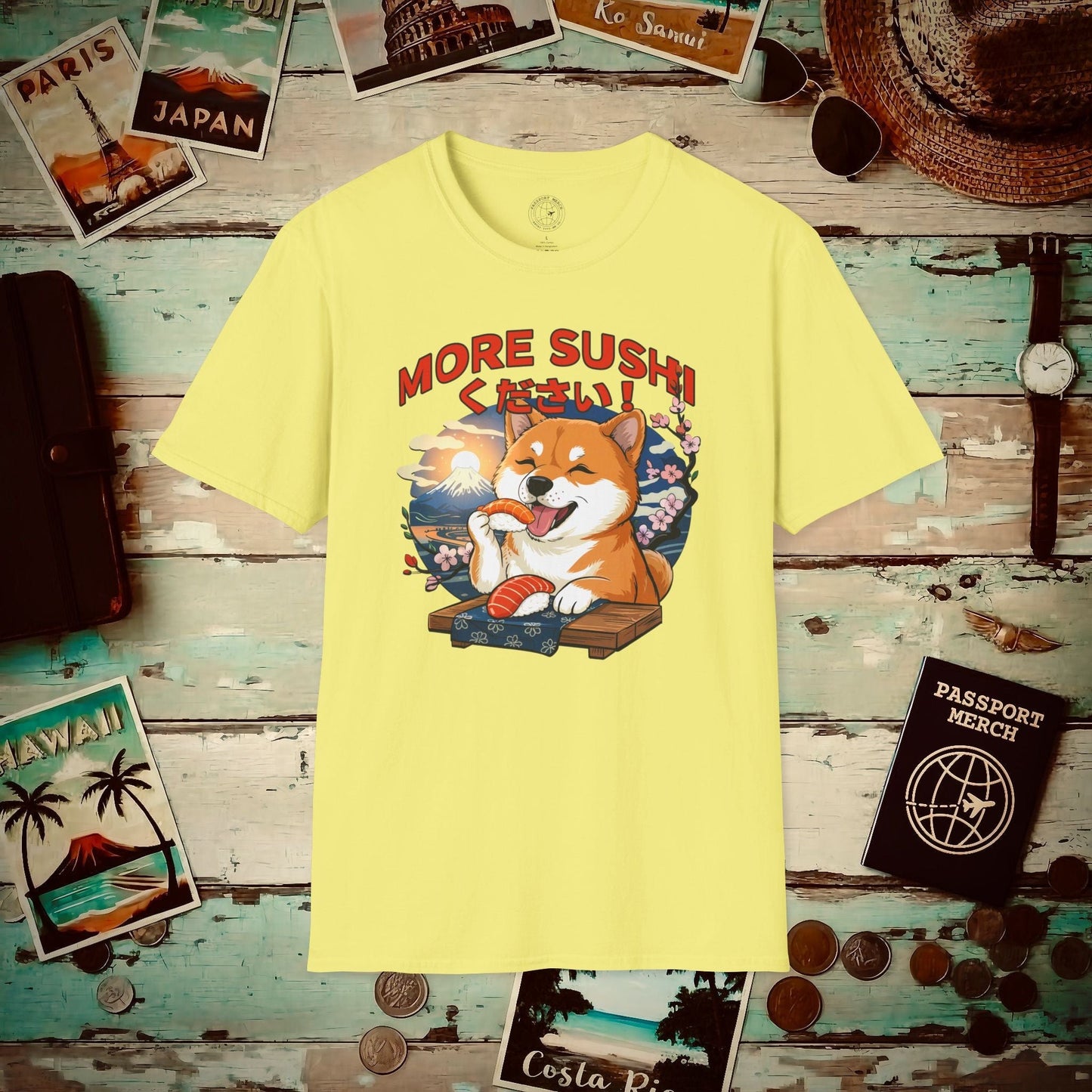 Shiba Inu, More Sushi Please! Japan T-Shirt Cornsilk / S