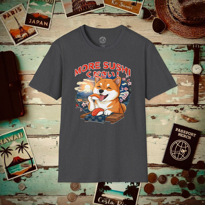 Shiba Inu, More Sushi Please! Japan T-Shirt Dark Heather / S