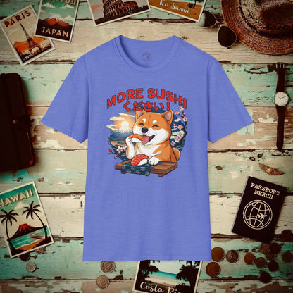 Shiba Inu, More Sushi Please! Japan T-Shirt Heather Royal / S