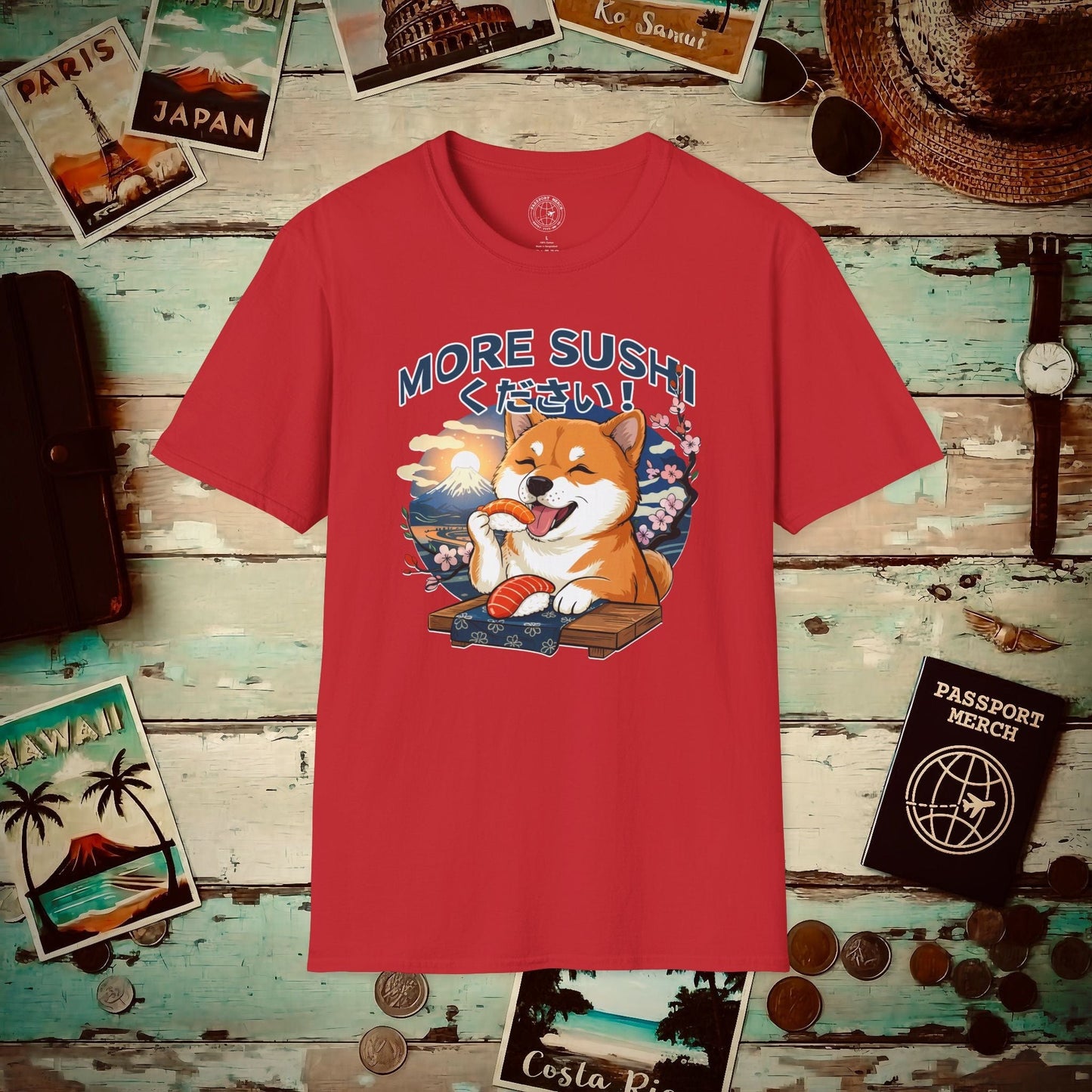 Shiba Inu, More Sushi Please! Japan T-Shirt Red / S