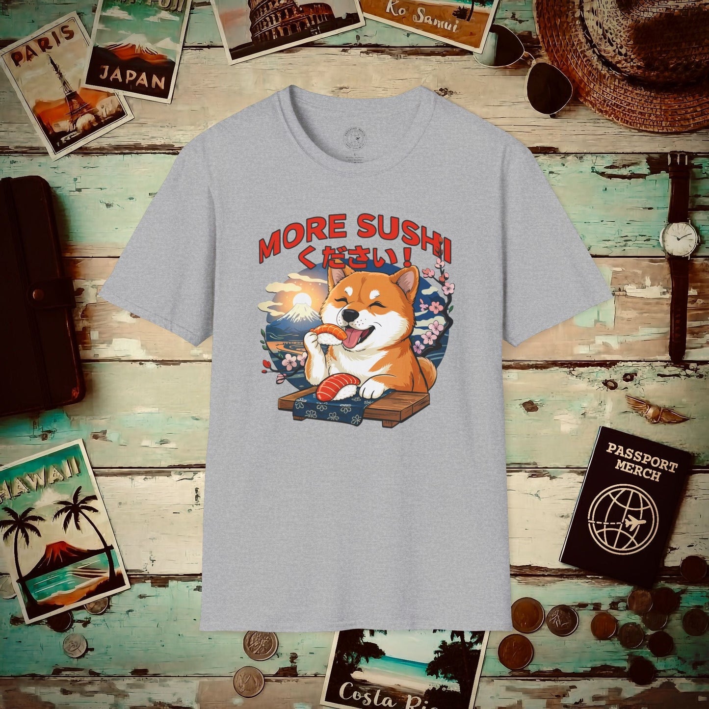 Shiba Inu, More Sushi Please! Japan T-Shirt Sport Grey / S
