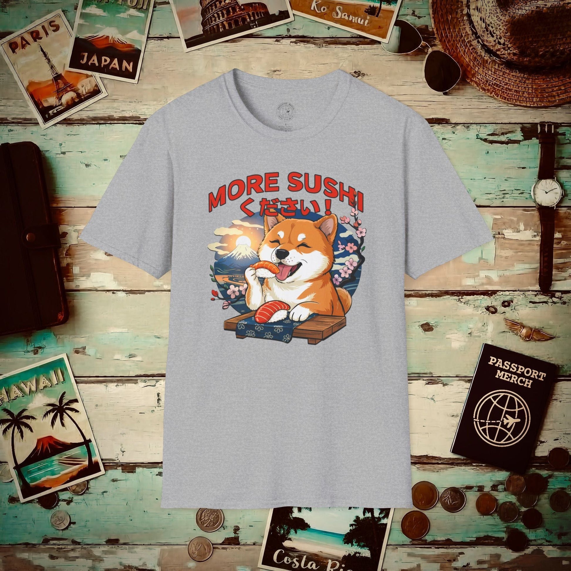 Shiba Inu, More Sushi Please! Japan T-Shirt Sport Grey / S