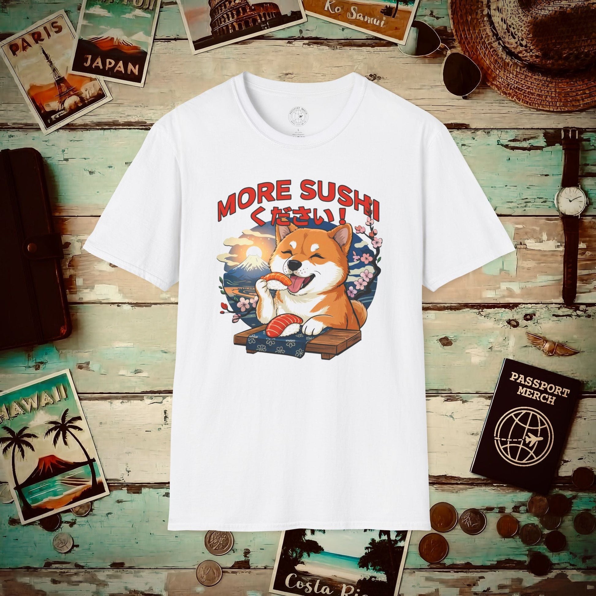 Shiba Inu, More Sushi Please! Japan T-Shirt White / S