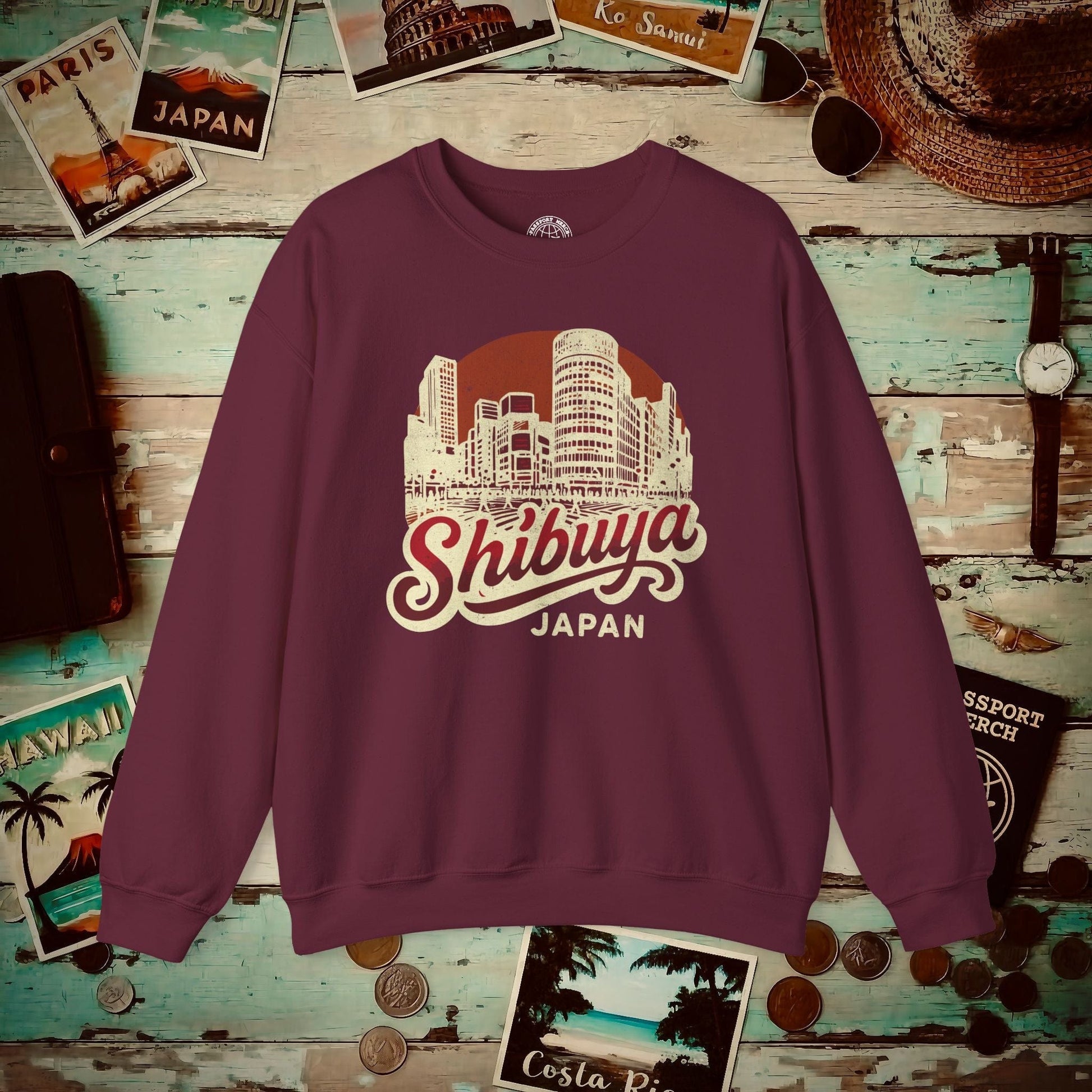 Shibuya, Japan - 80's Vintage Crewneck Maroon / S