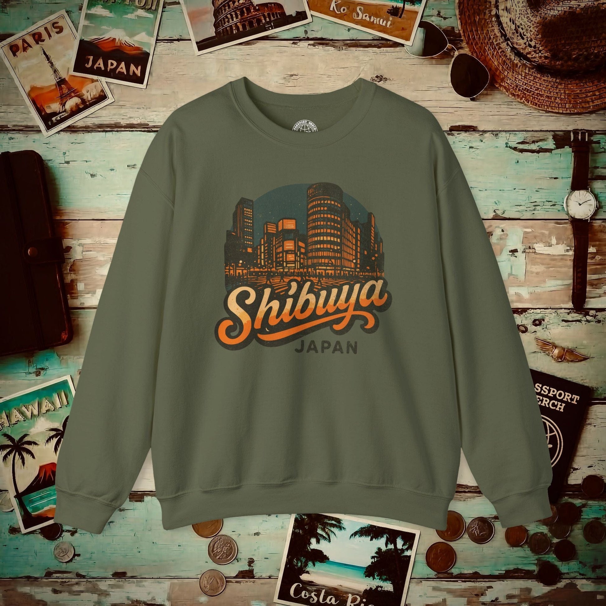 Shibuya, Japan - 80's Vintage Crewneck Military Green / S