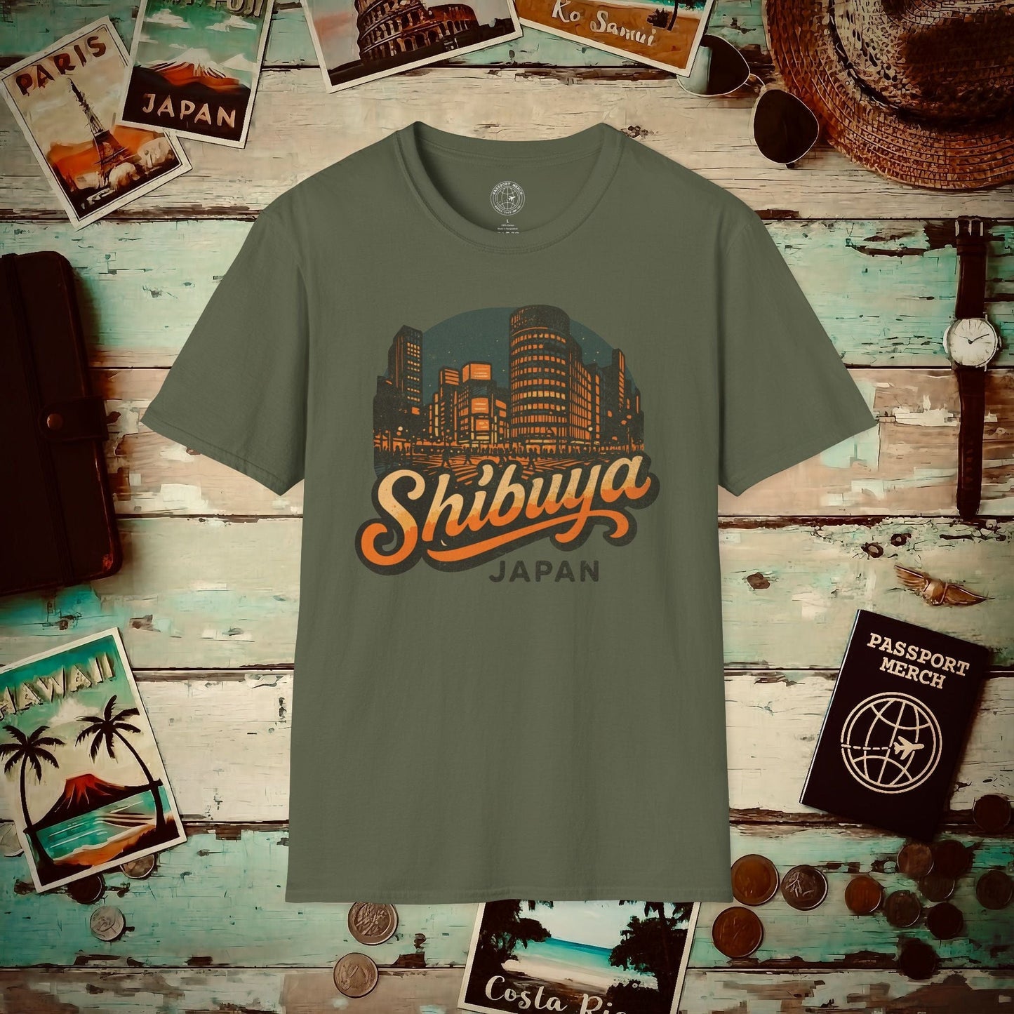 Shibuya, Japan - 80's Vintage T-Shirt Military Green / S