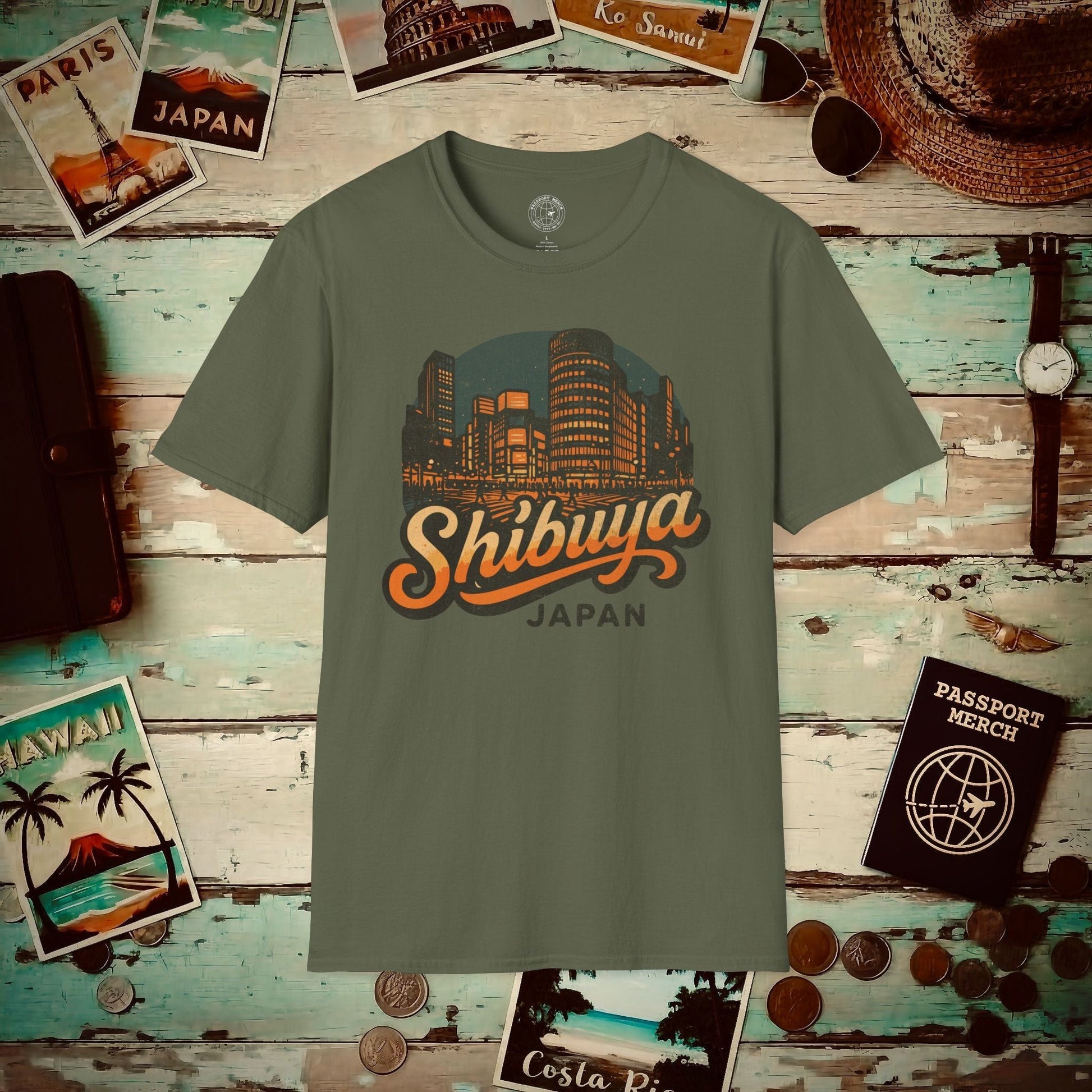 Shibuya, Japan - 80's Vintage T-Shirt Military Green / S