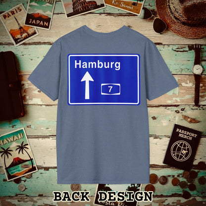 Signs of Wanderlust, Autobahn A7, Hamburg, Germany Back Print T-Shirt Heather Indigo / S