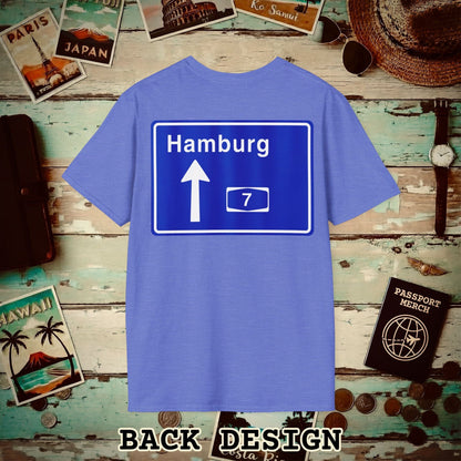 Signs of Wanderlust, Autobahn A7, Hamburg, Germany Back Print T-Shirt Heather Royal / S