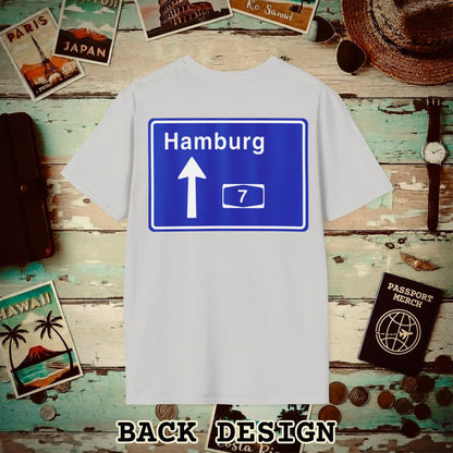 Signs of Wanderlust, Autobahn A7, Hamburg, Germany Back Print T-Shirt Ice Grey / S