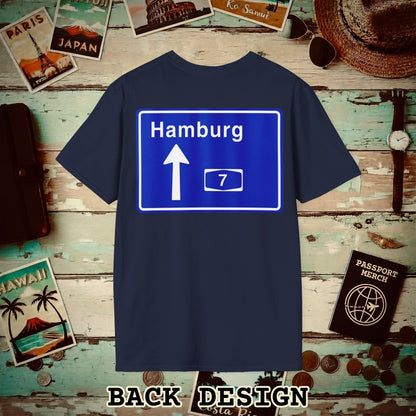 Signs of Wanderlust, Autobahn A7, Hamburg, Germany Back Print T-Shirt Navy / S
