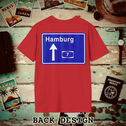 Signs of Wanderlust, Autobahn A7, Hamburg, Germany Back Print T-Shirt Red / S