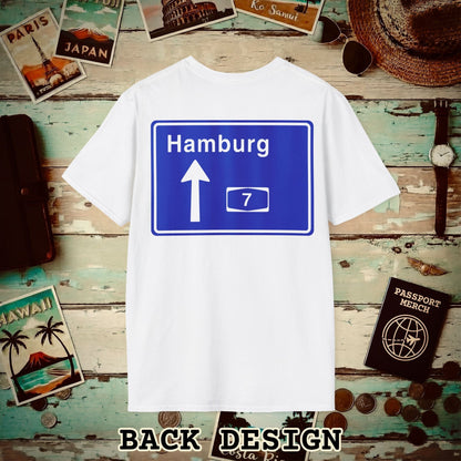 Signs of Wanderlust, Autobahn A7, Hamburg, Germany Back Print T-Shirt White / S