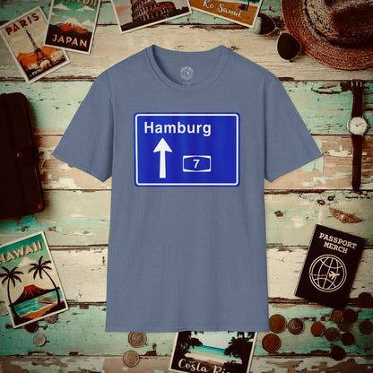 Signs of Wanderlust, Autobahn A7, Hamburg, Germany T-Shirt Heather Indigo / S