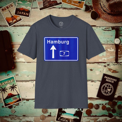 Signs of Wanderlust, Autobahn A7, Hamburg, Germany T-Shirt Heather Navy / S
