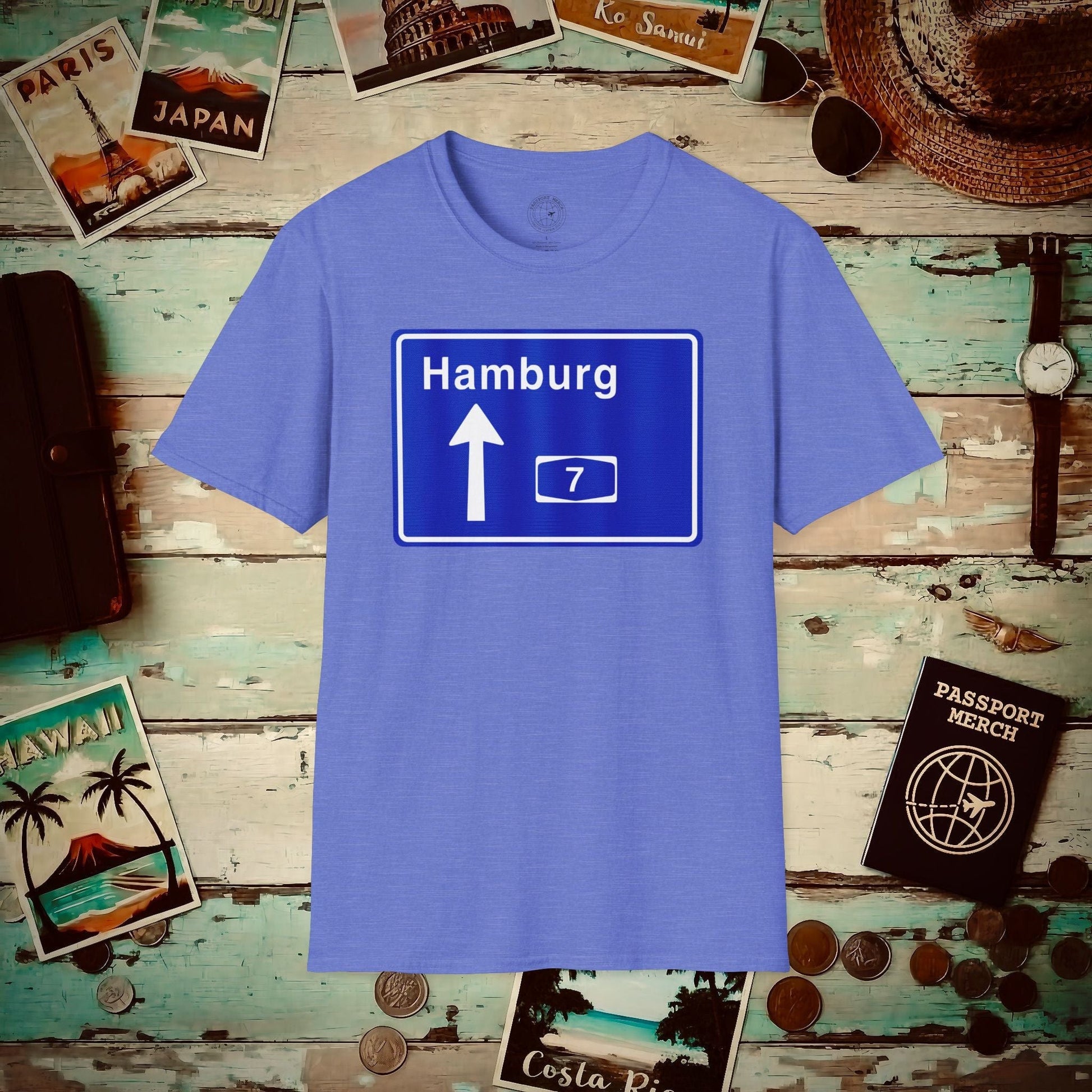 Signs of Wanderlust, Autobahn A7, Hamburg, Germany T-Shirt Heather Royal / S