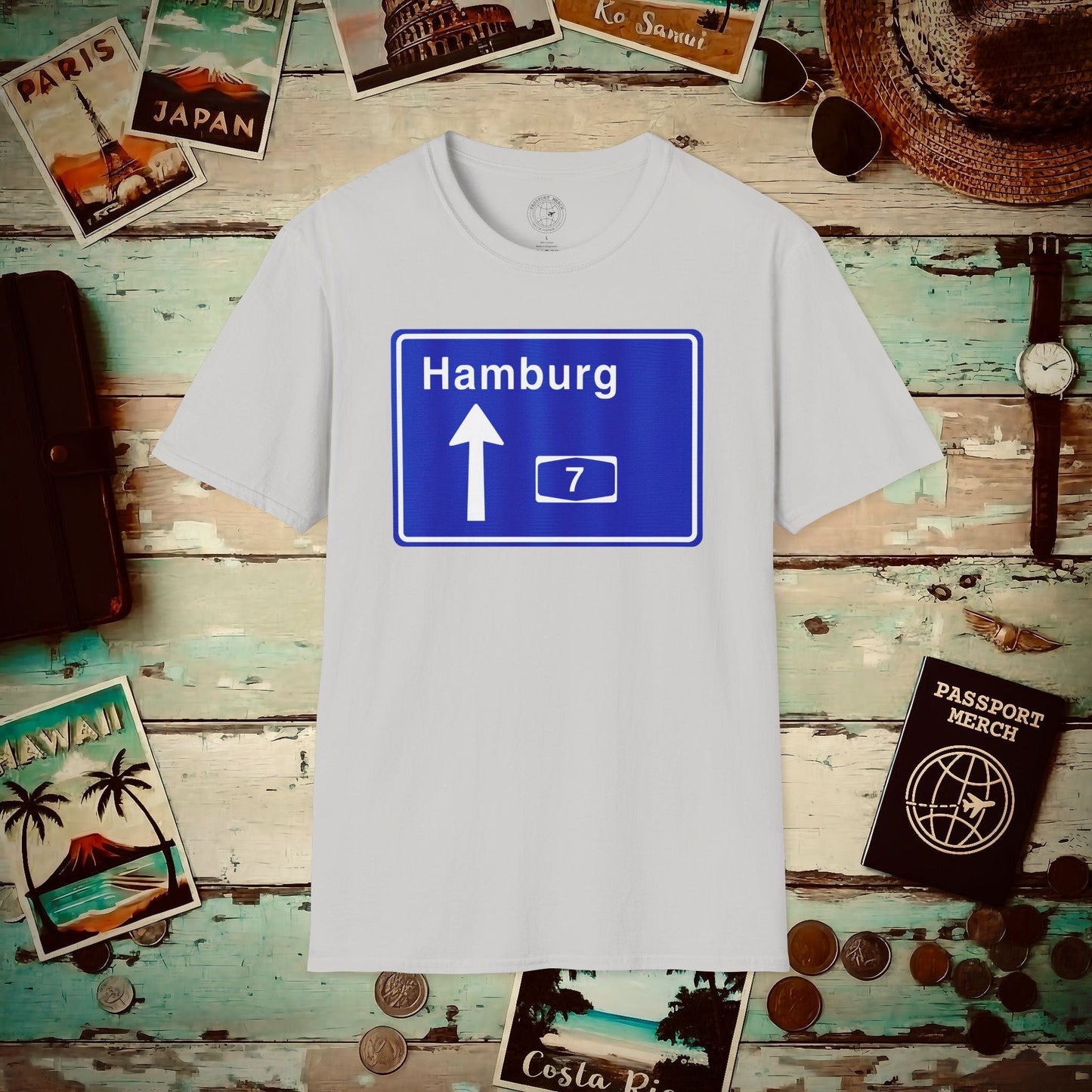 Signs of Wanderlust, Autobahn A7, Hamburg, Germany T-Shirt Ice Grey / S