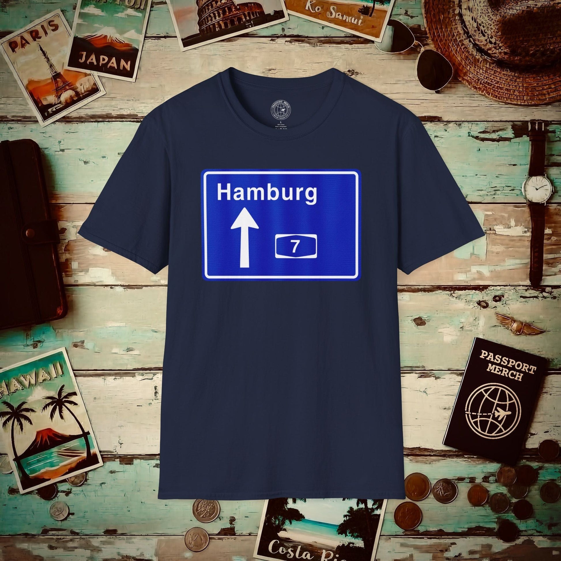Signs of Wanderlust, Autobahn A7, Hamburg, Germany T-Shirt Navy / S