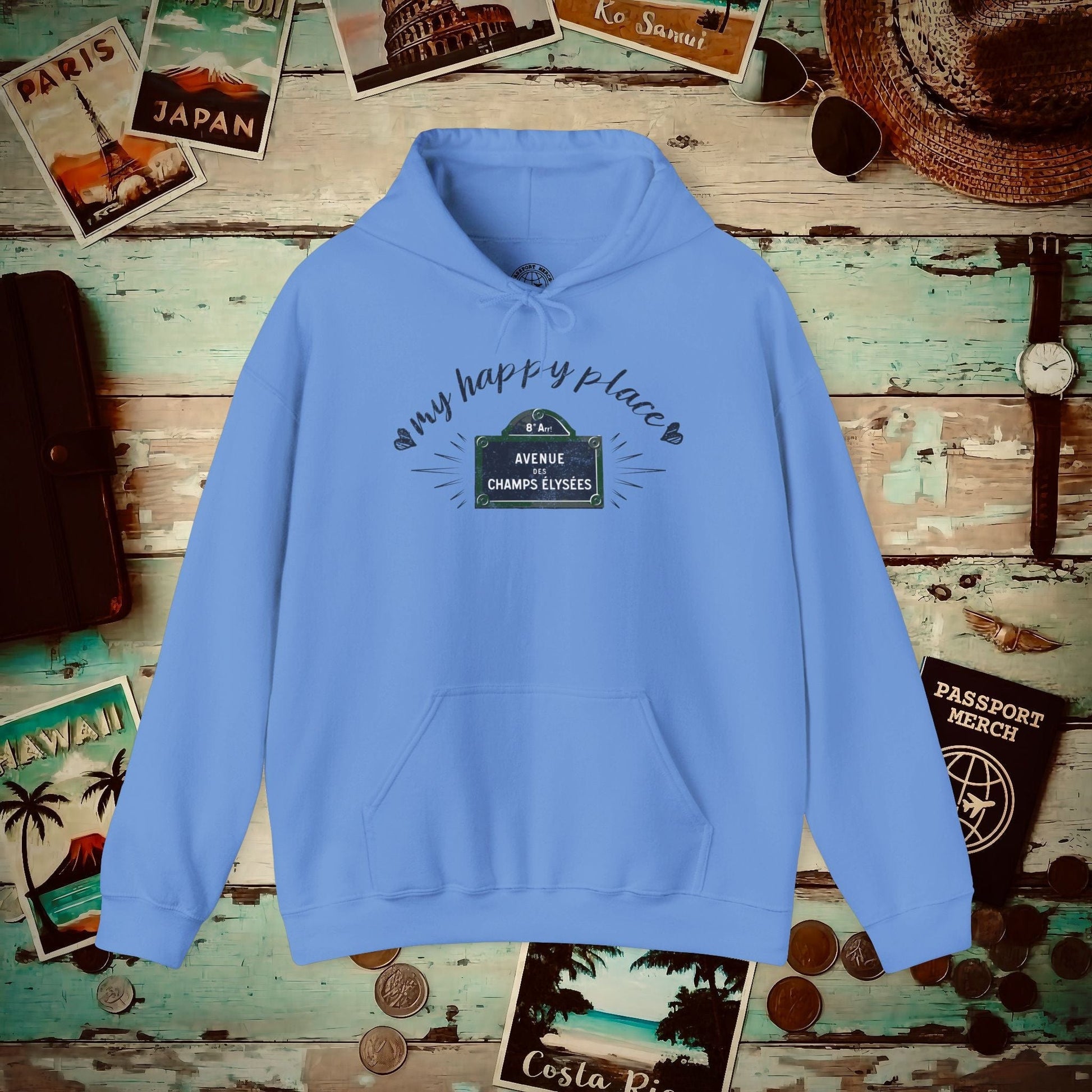 Signs of Wanderlust, Avenue des Champs-Élysées, Paris, France Hoodie Carolina Blue / S