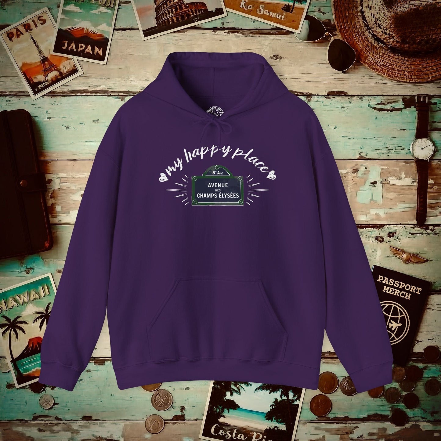 Signs of Wanderlust, Avenue des Champs-Élysées, Paris, France Hoodie Purple / S