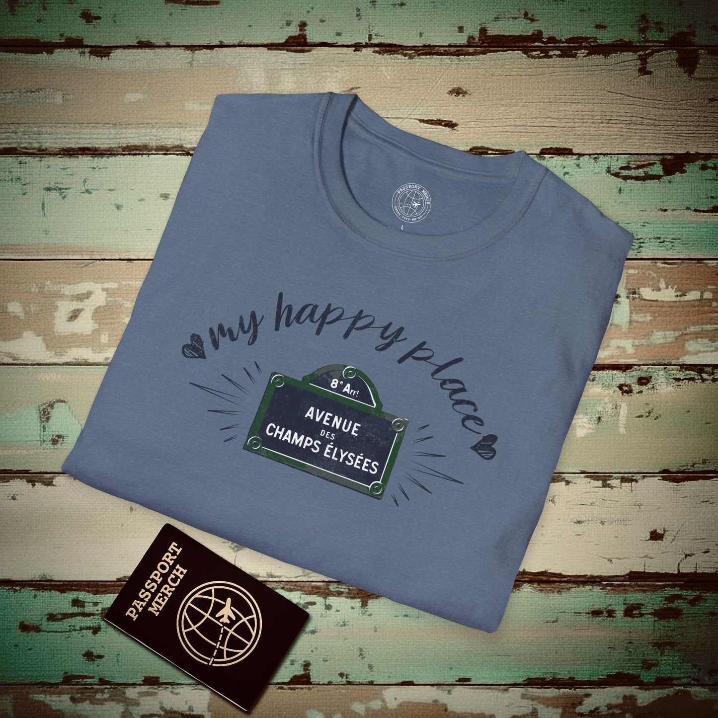 Signs of Wanderlust, Avenue des Champs-Élysées, Paris, France T-Shirt Heather Indigo / S