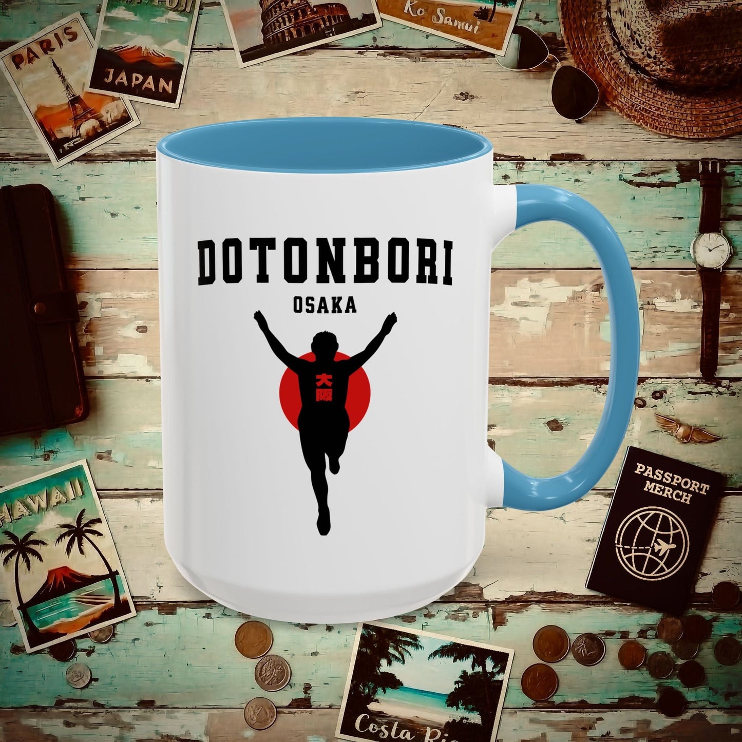 Signs of Wanderlust, Dotonbori, Osaka, Japan 15oz Mug Light Blue / 15oz
