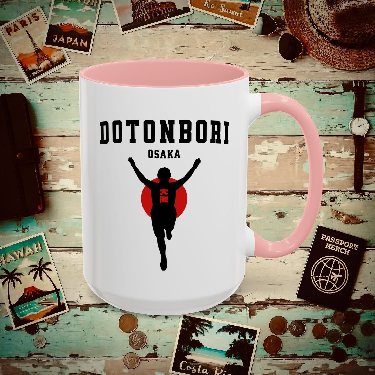 Signs of Wanderlust, Dotonbori, Osaka, Japan 15oz Mug Pink / 15oz