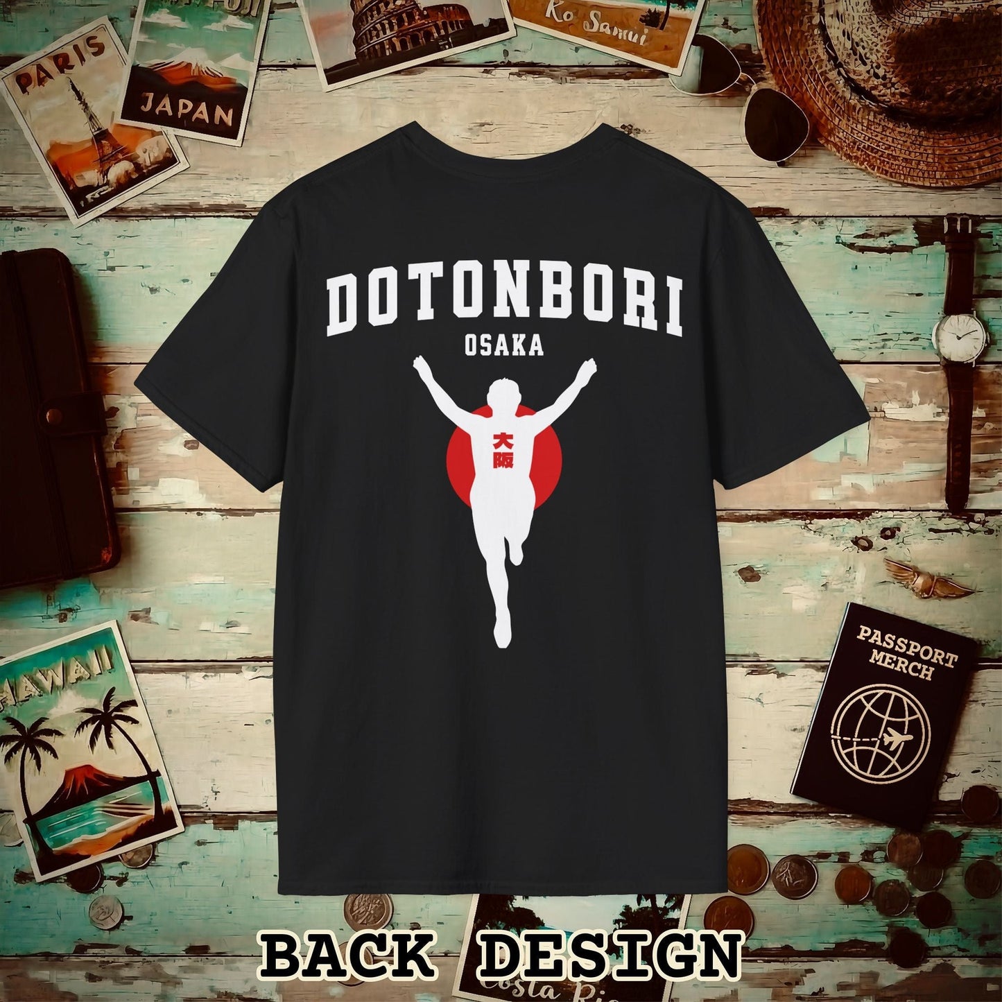 Signs of Wanderlust, Dotonbori, Osaka, Japan, Back Print T-Shirt Black / S