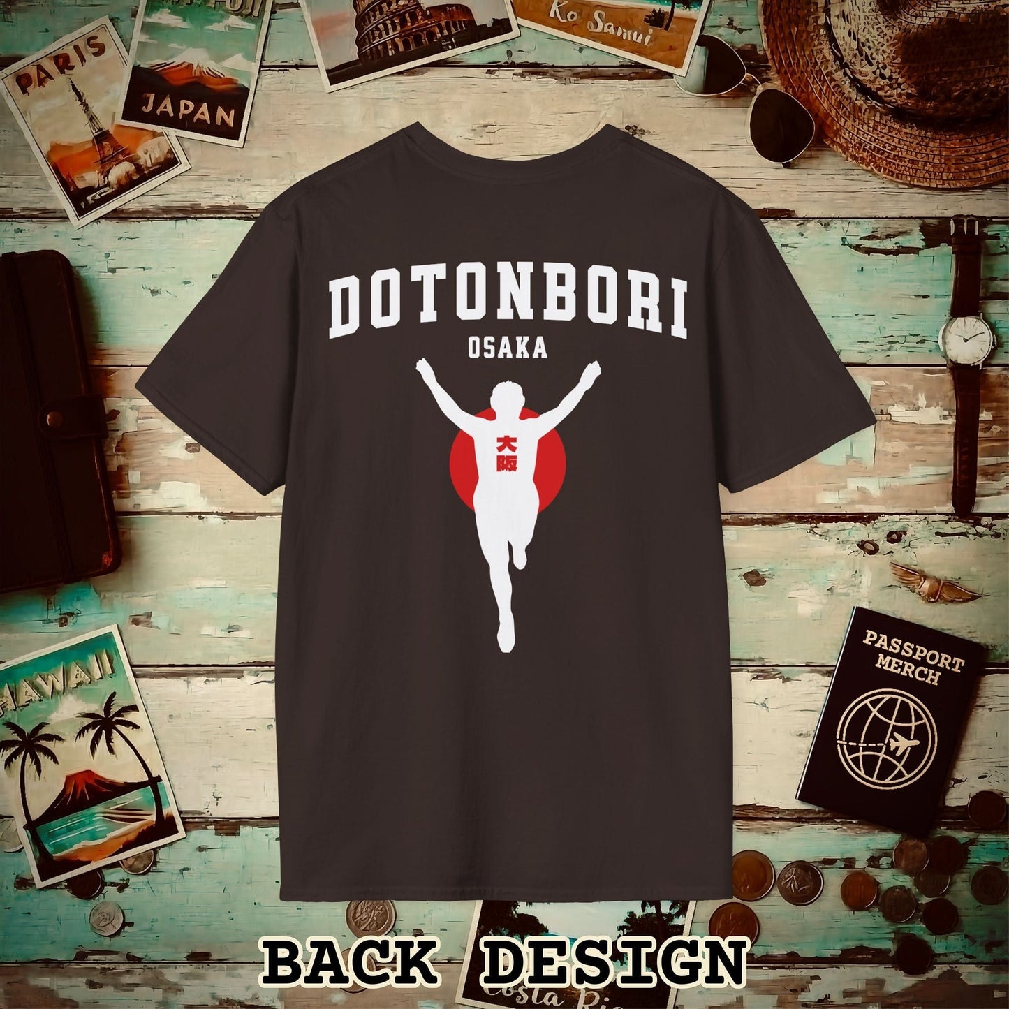 Signs of Wanderlust, Dotonbori, Osaka, Japan, Back Print T-Shirt Dark Chocolate / S