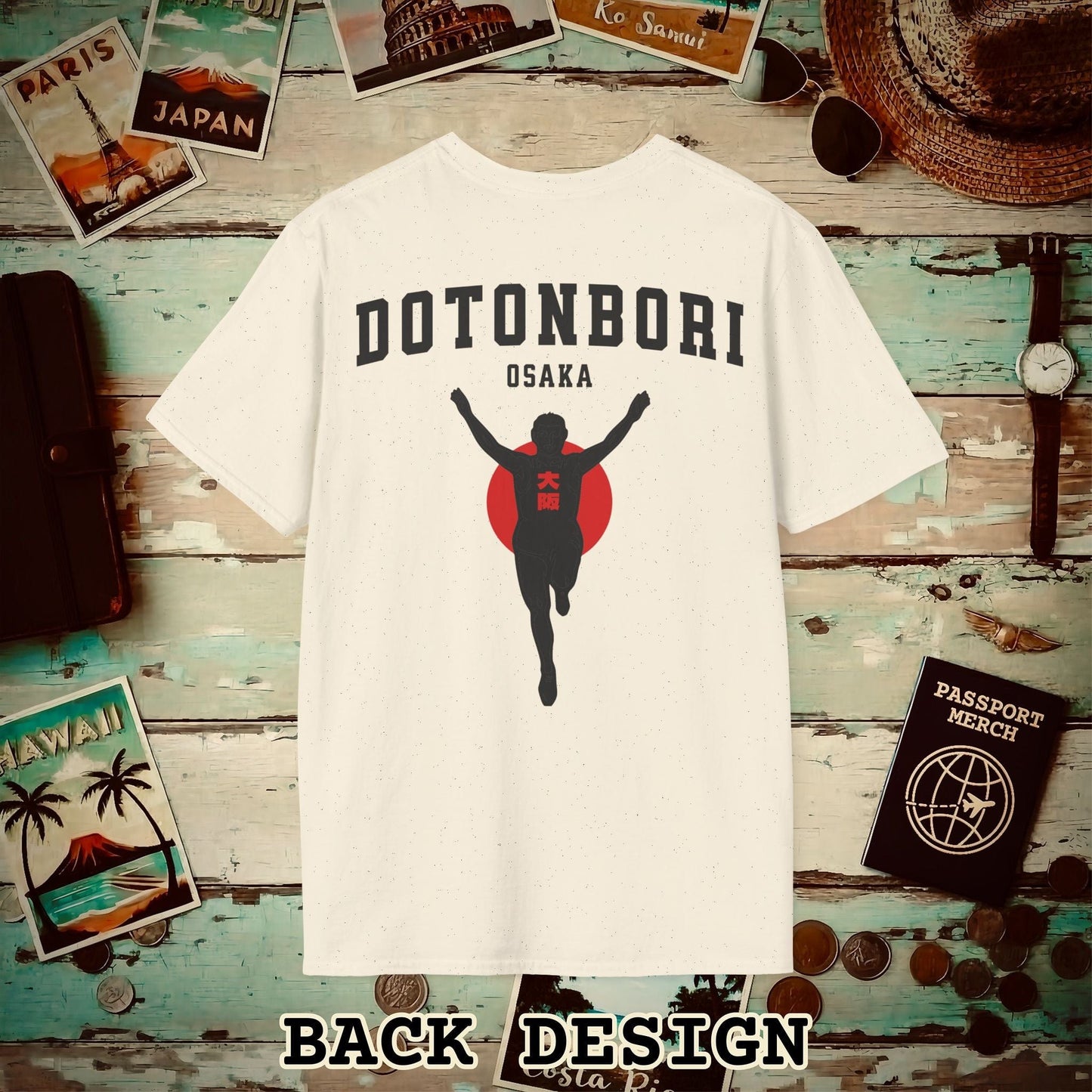Signs of Wanderlust, Dotonbori, Osaka, Japan, Back Print T-Shirt Natural / S