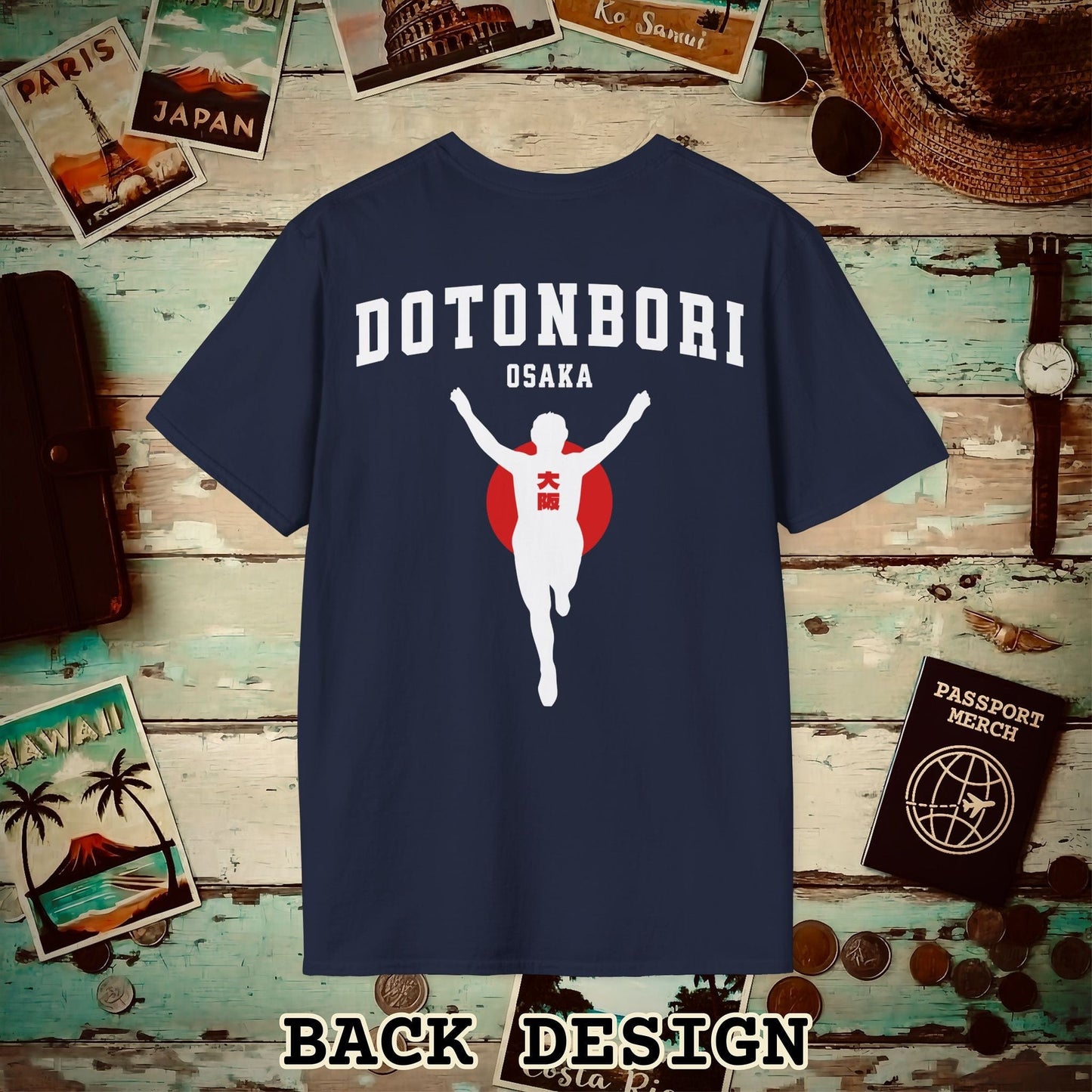 Signs of Wanderlust, Dotonbori, Osaka, Japan, Back Print T-Shirt Navy / S