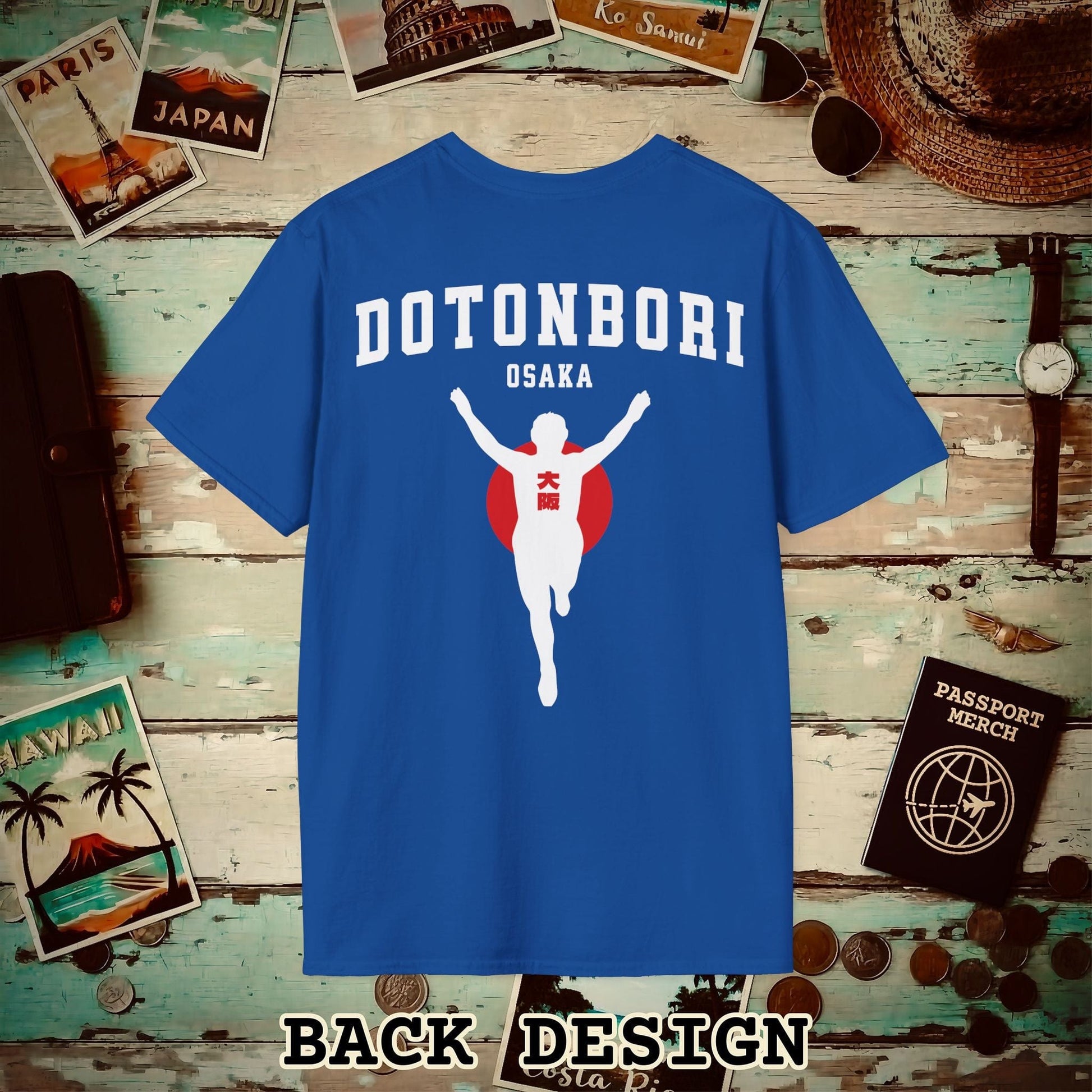 Signs of Wanderlust, Dotonbori, Osaka, Japan, Back Print T-Shirt Royal / S