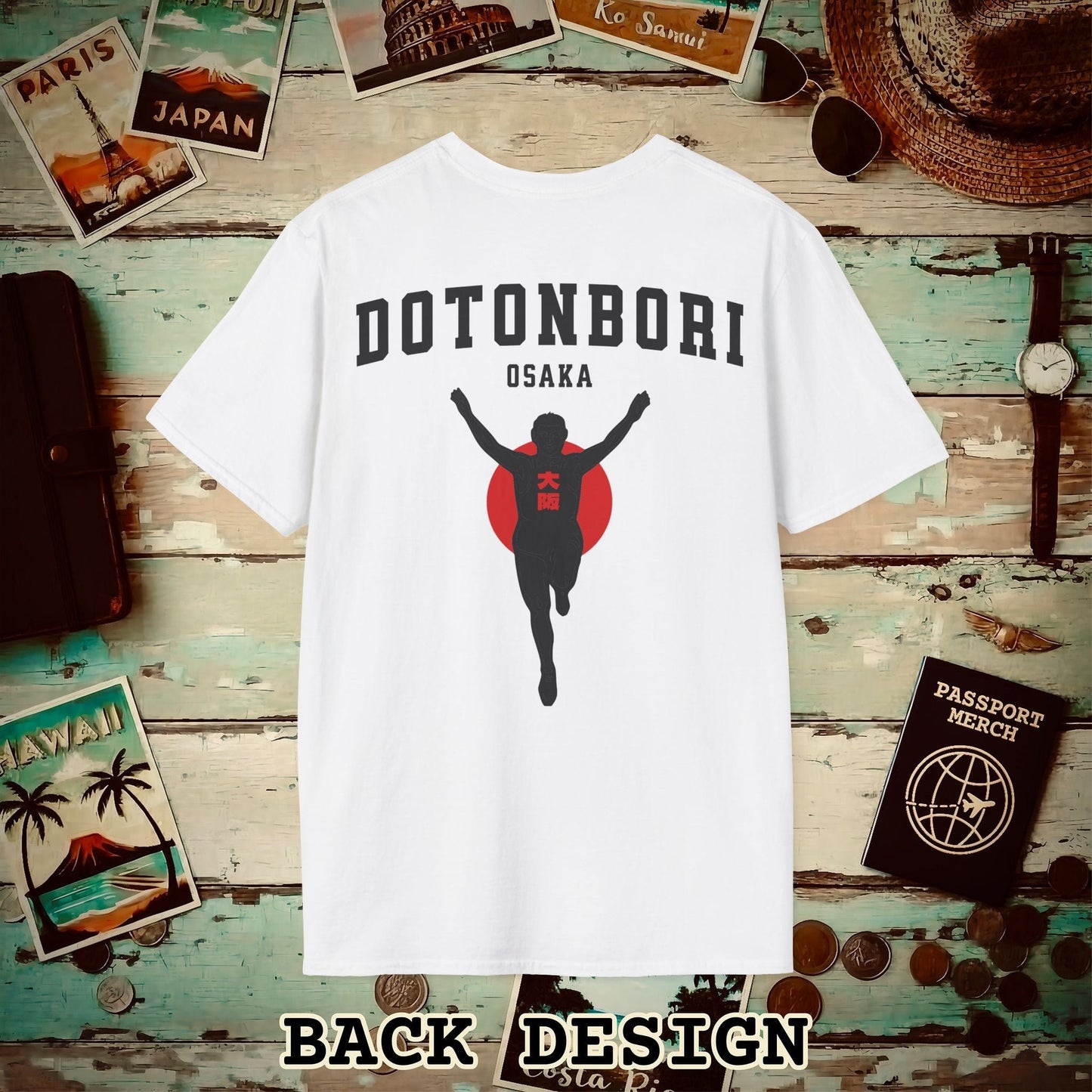 Signs of Wanderlust, Dotonbori, Osaka, Japan, Back Print T-Shirt White / S